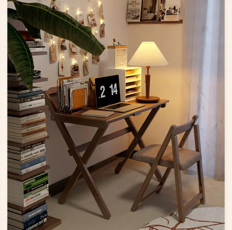 Solid Wood Foldable Console Desk Simple Modern Bedside Computer Desk Portable Bedroom Living Room Writing Table Home Furniture