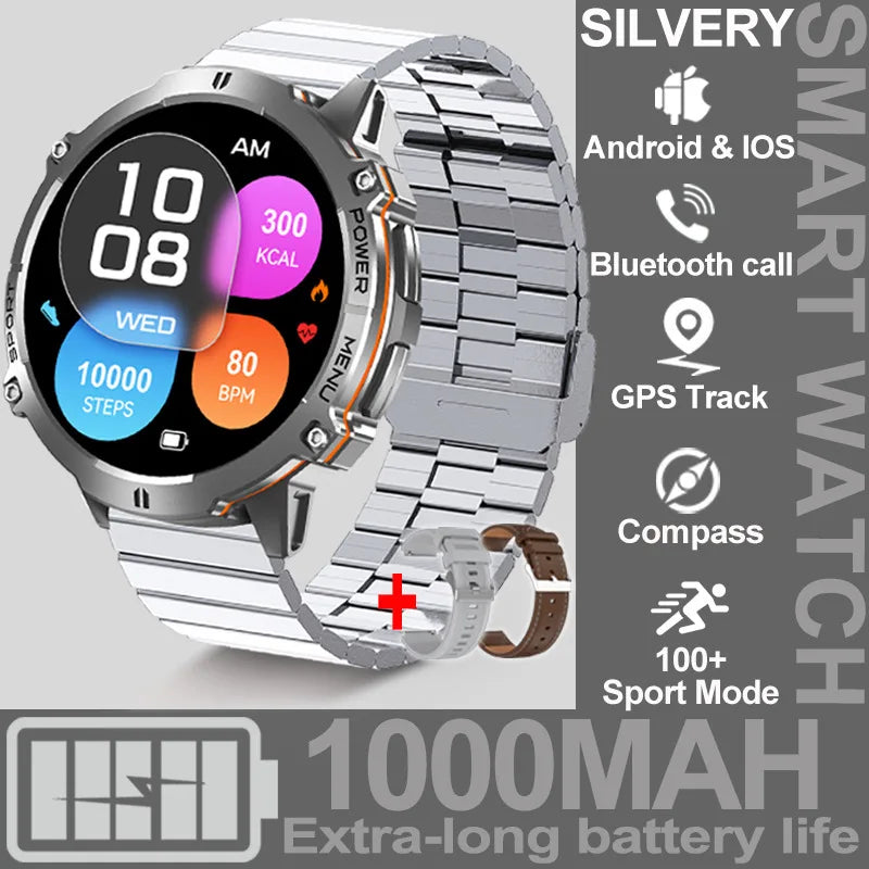 NEW 1000MAH Super endurance Sport Smart Watch Men 1.73-inch HD Screen GPS tracker Compass Bluetooth Call Waterproof Smart Watch