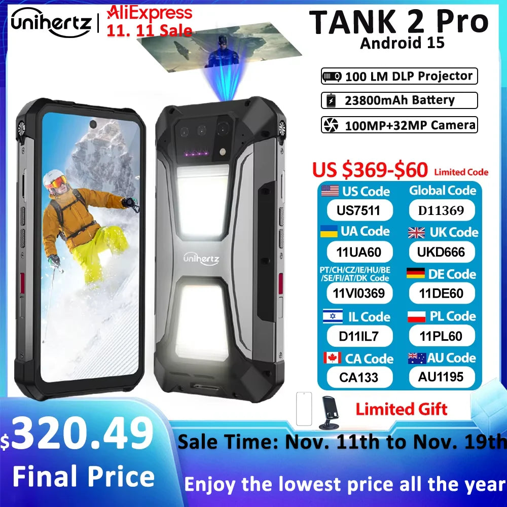 Unihertz 8849 tank 2 Pro rugged phone Android 14 24GB 512GB with 23800mAh battery superior projection 6.79 "FHD waterproof phone