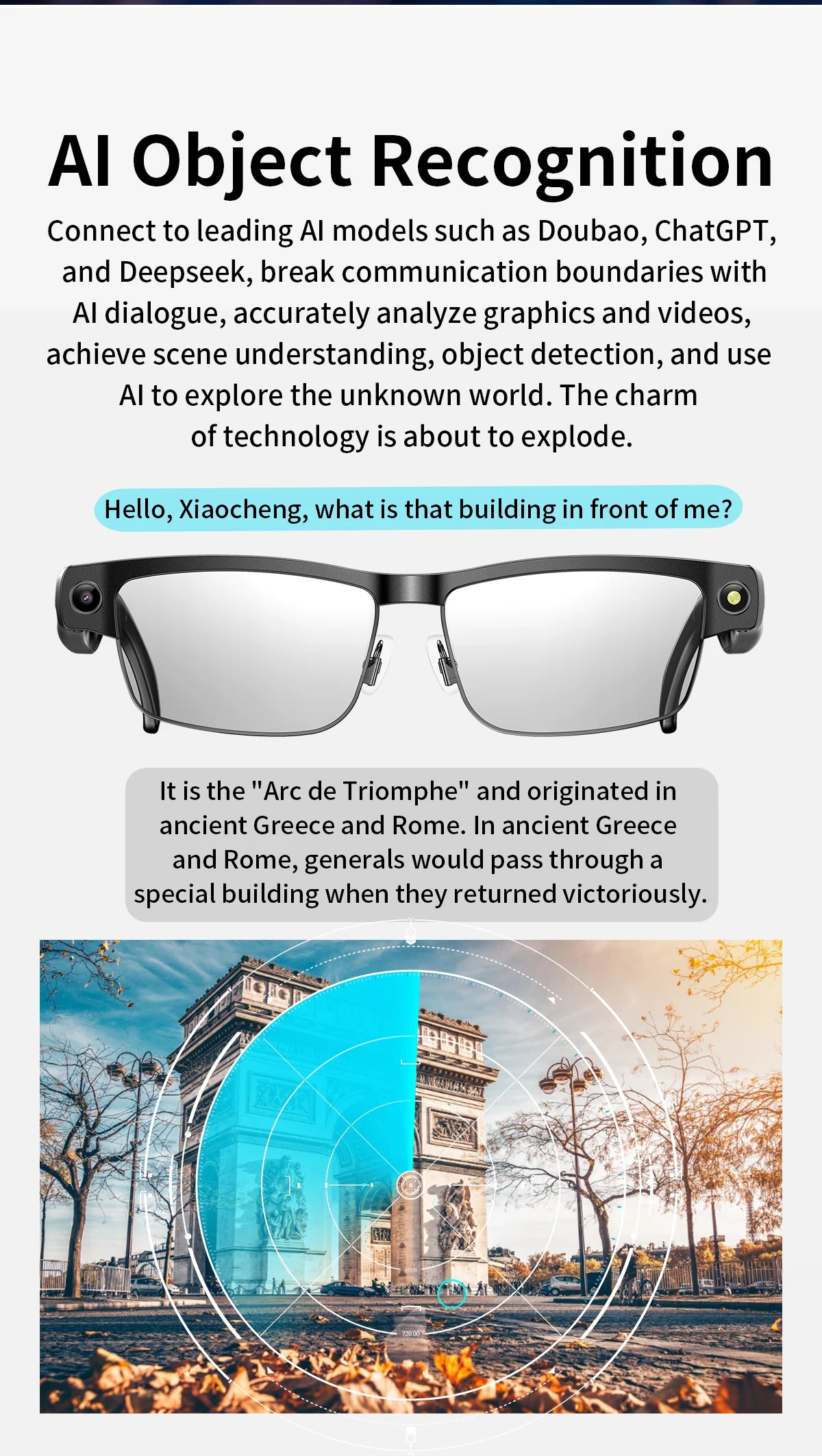 Smart Glasses with HD Camera 1200P Anti-shake Video Record Real-time Translation Object Recognition Bluetooth Call Smart Glasses