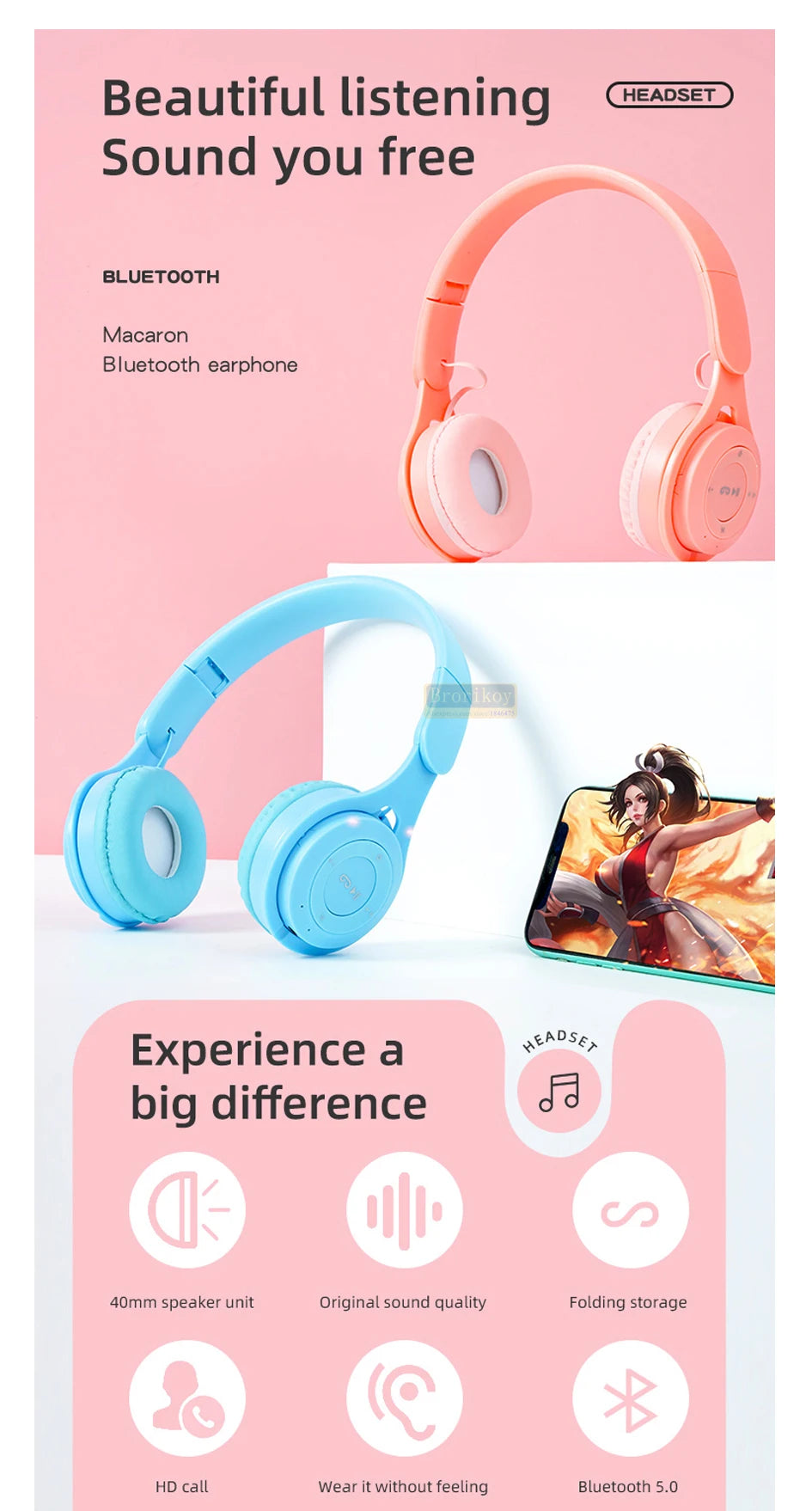 Kids Headphones  Wireless Bluetooth Earphones Stereo Foldable Helmets Gaming Headsets Over-ear Headphones for Android ios Music