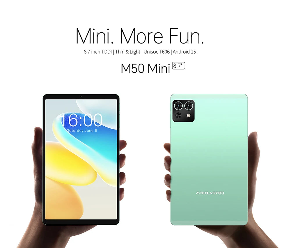 Teclast M50 Mini Tablet 8.7" 90Hz Screen 4GB RAM 128GB ROM Unisoc T606 Octa-core 5100mAh Battery Android 15 Tab Wifi5 Metal Body