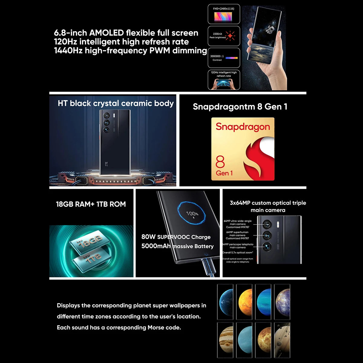 ZTE Axon 40 Ultra Space Edition 5G China Rom Smartphone with UDC Technology Snapdragon 8Gen1 6.8-inch 120Hz AMOLED Display