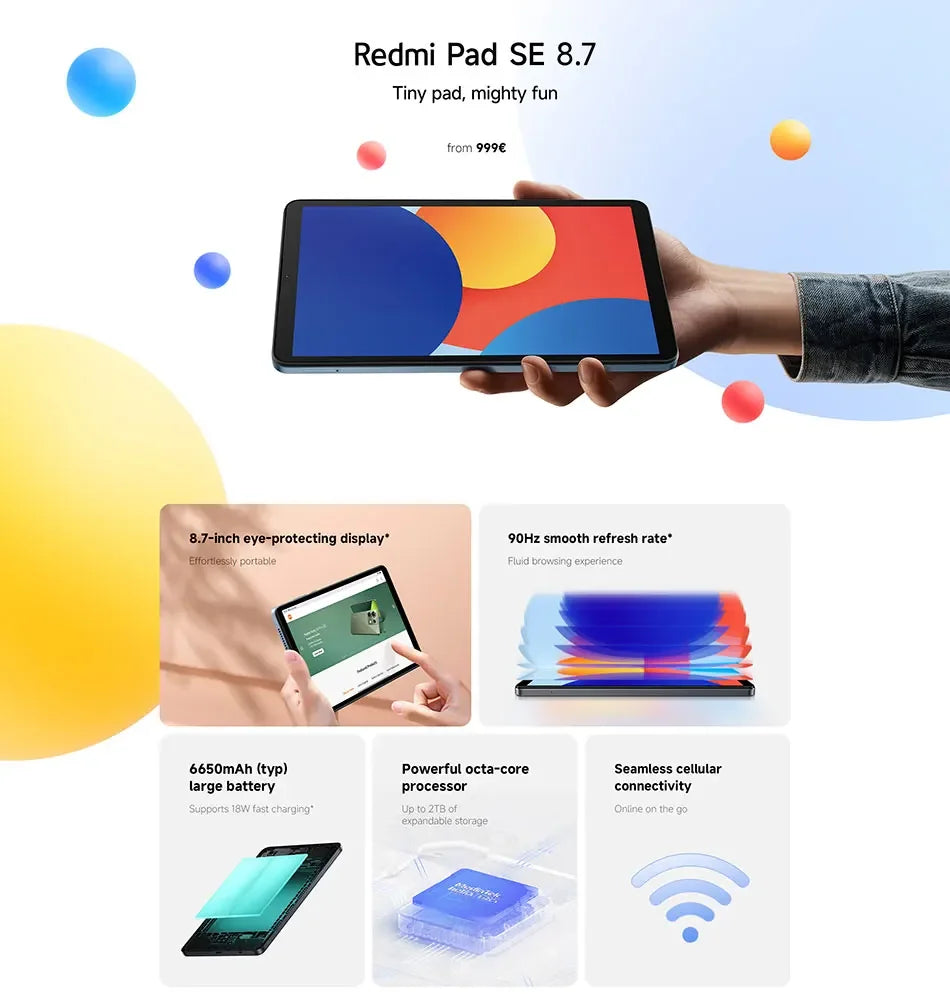 Global Version Xiaomi Redmi Pad SE 8.7 6GB 128GB MediaTek Helio G85 Octa Core 8.7" 90Hz FHD+ Display 6650mAh Battery Mi Tablet