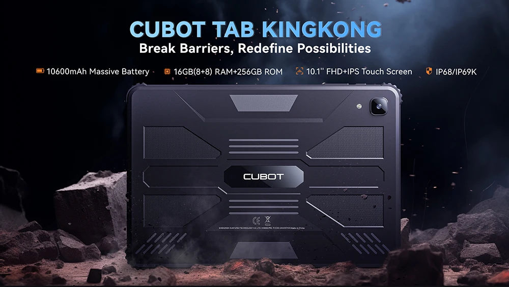 Cubot TAB KINGKONG, Rugged Tablet Android 13, IP68 Waterproof, 16GB RAM(8GB+8GB Extended), 256GB ROM, 10600mAh,10.1" FHD+ Screen