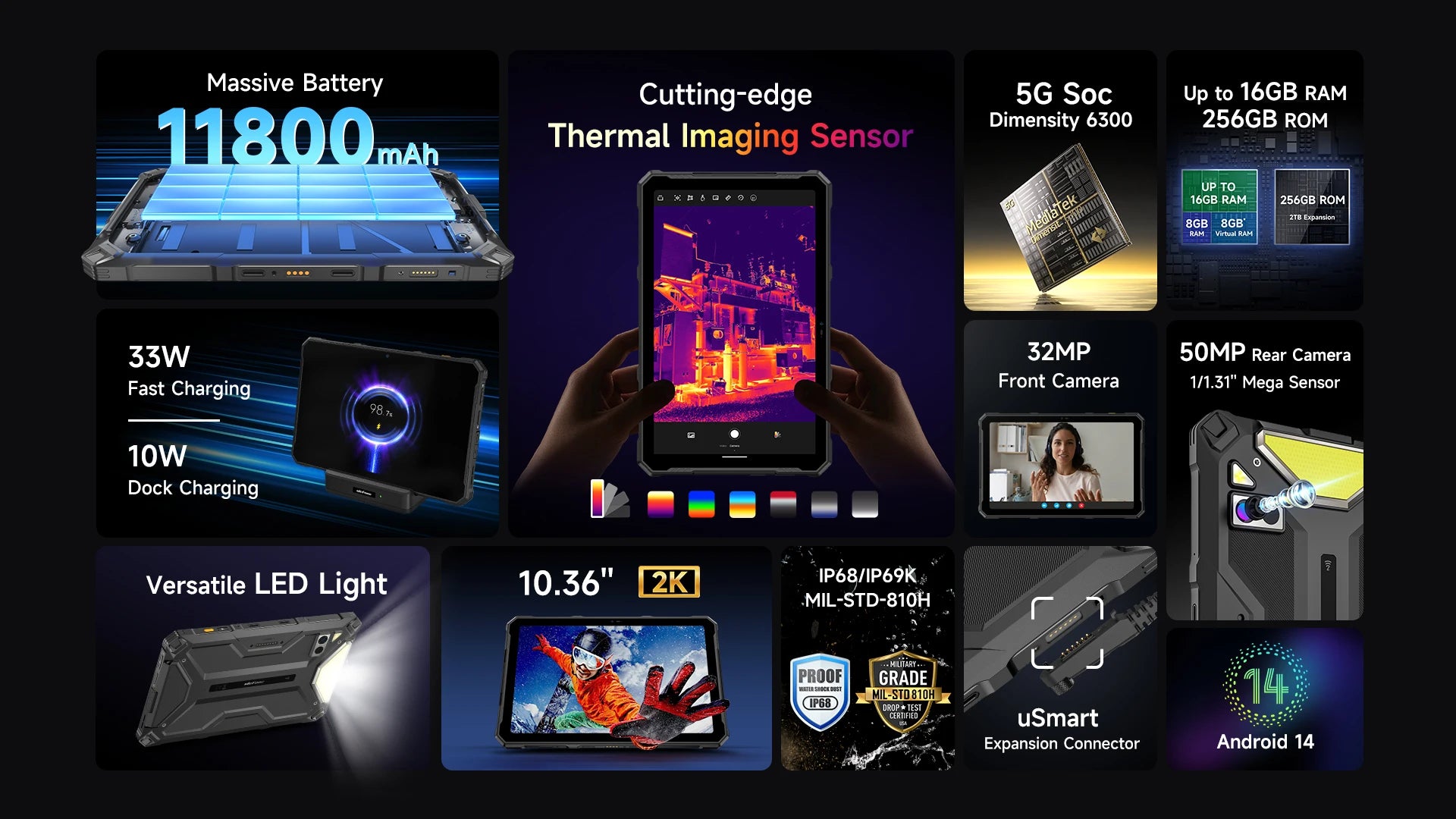 Ulefone Armor Pad 4 Ultra 5G Rugged Tablet  Thermal lmaging 10.36"2K Up to 16GB RAM 256GB ROM Android 14 11800mAh