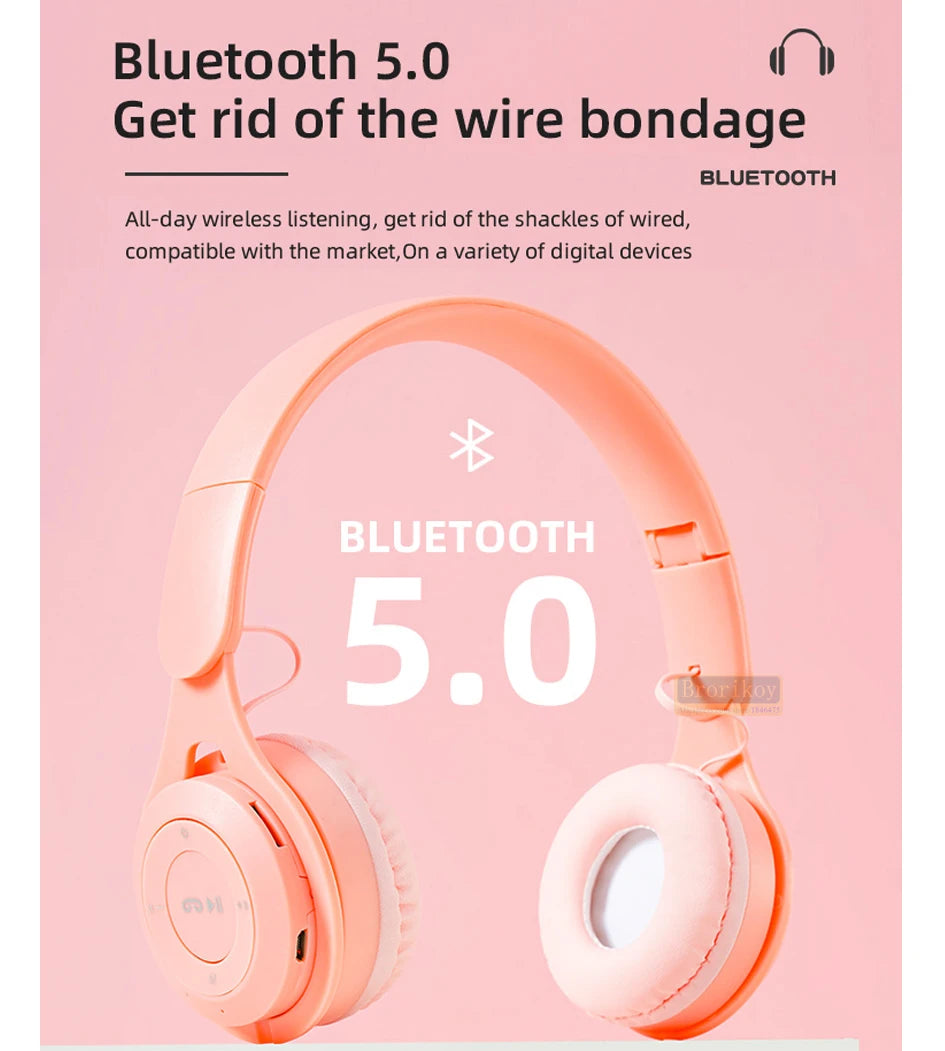 Kids Headphones  Wireless Bluetooth Earphones Stereo Foldable Helmets Gaming Headsets Over-ear Headphones for Android ios Music