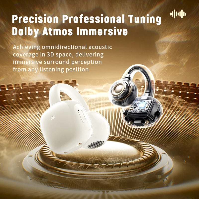 Ear Clip Earbuds 6th Gen Bluetooth 6.0 Headphones Surround Sound Earphone Touch Control Wireless Headset Noise Reduction HD Call