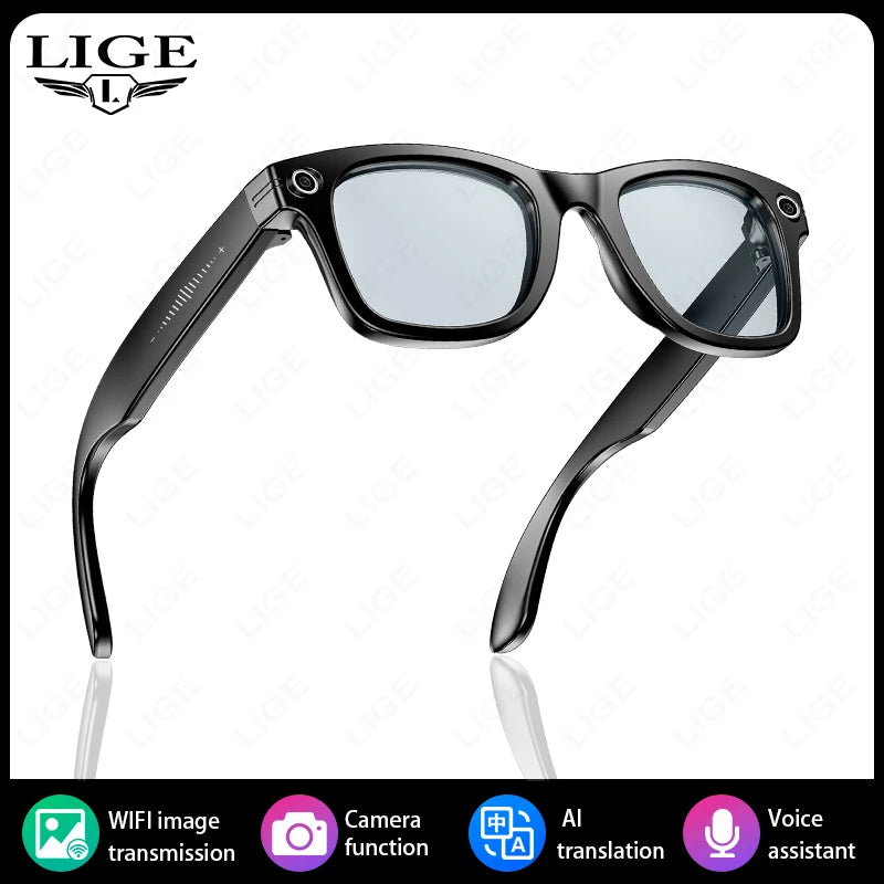 LIGE New Smart Glasses with Photochromic Lenses Camera Photography Video ChatGPT AI Interactive Translation Smart Sunglasses Men