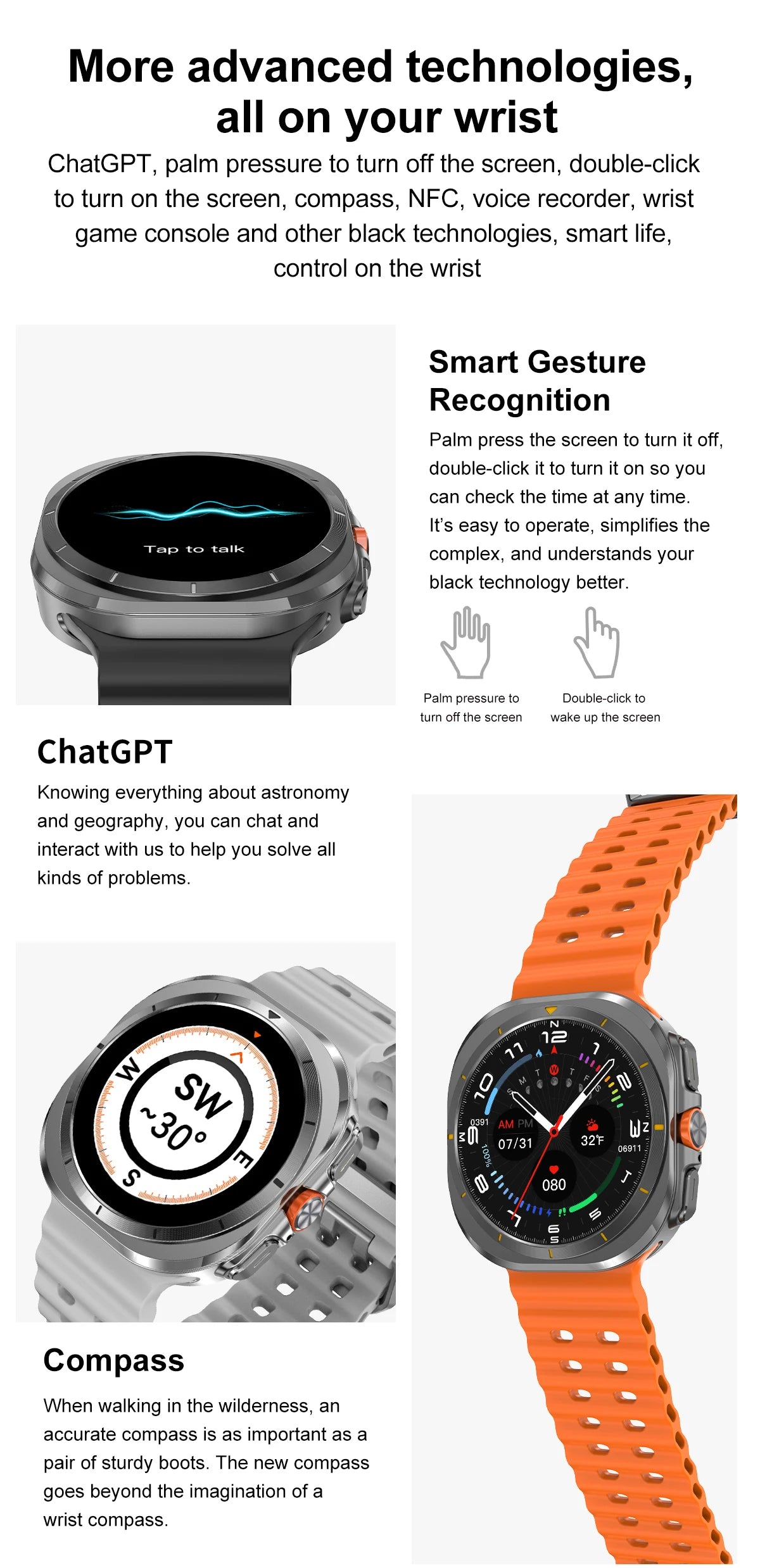 2025 New Watch 7 Ultra Smart Watch Men 32GB Memory 3D Video Display Sports SmartWatch GPS NFC Compass Blood oxygen Smartwatch