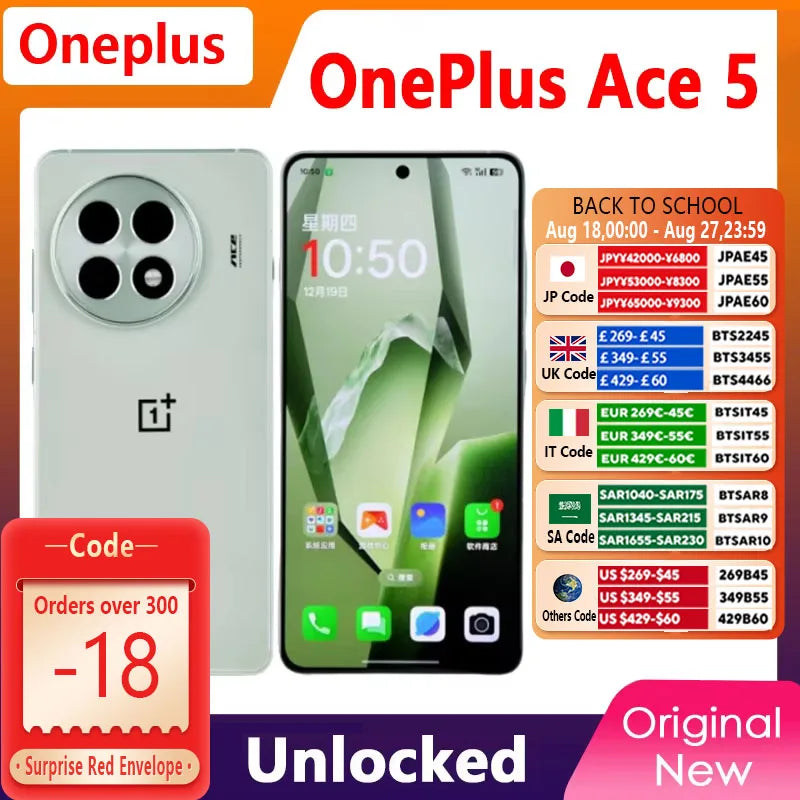 New OnePlus ACE 5 5G Smart Phone  Unlocked Snapdragon 8 Gen 3 6.78'' AMOLED Display Screen 80W SUPERVOOC Charge 6415mAh Battery