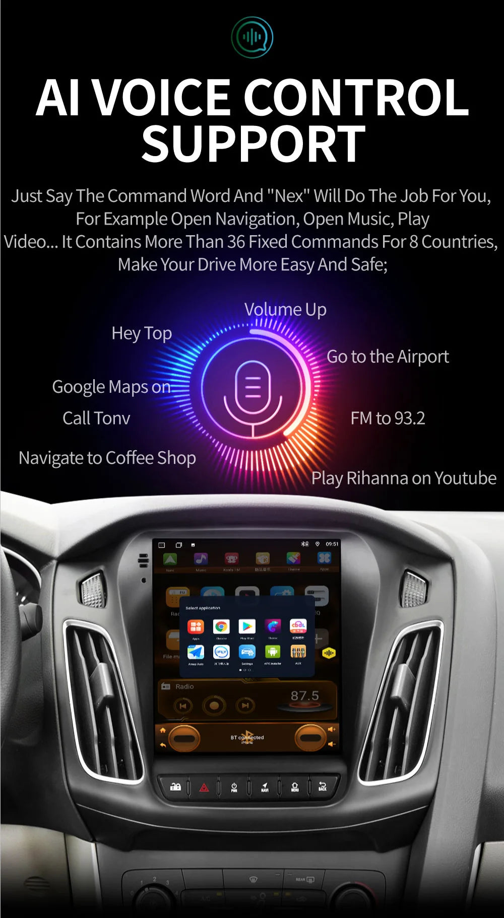 Android 13 Car Radio for Ford Focus Mk3 2011-2017 Multimedia Player 2Din Navigation Carplay Head Unit Stereo 9.7" Speakers Audio