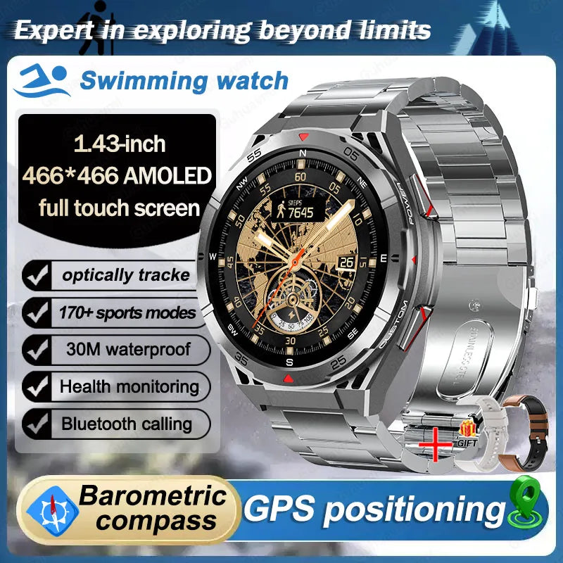 Swim Smartwatch Outdoor GPS Watch Sports Fitness Tracker Health Military Waterproof Watch BT5.3 Call Smart Watch for Android iOS