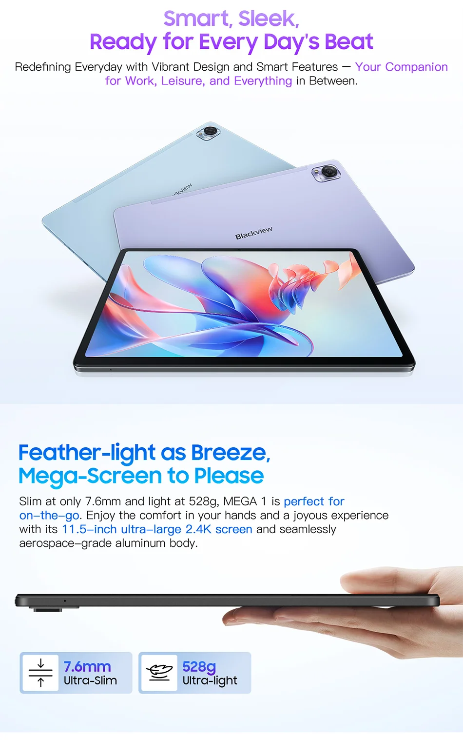 MEGA 1 Tablets Blackview 11.5 inch 2.4K 120Hz Display 8GB/12GB 256GB 50MP Camera 33W Fast Charging 8800mAh Battery MTK Helio G99