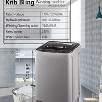KRIB BLING Full Automatic Washing Machine with LED Display 17.7 lbs Portable Washer Drain Pump 10 Programs & 8 Water Levels