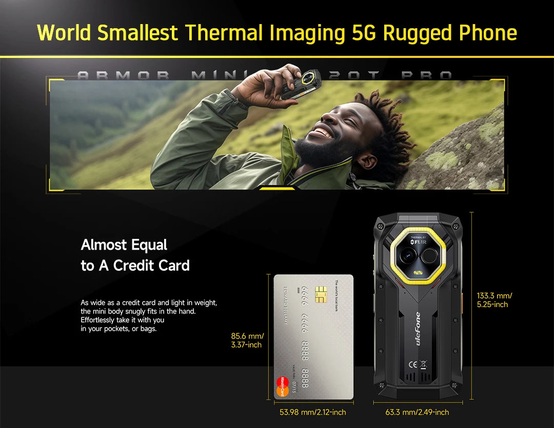 Ulefone Armor Mini 20T Pro 5G  THERMAL BY FLIR® 4.7" Rugged Phone Android 14 Smartphone 256GB ROM Mobile Phone Thermal lmaging