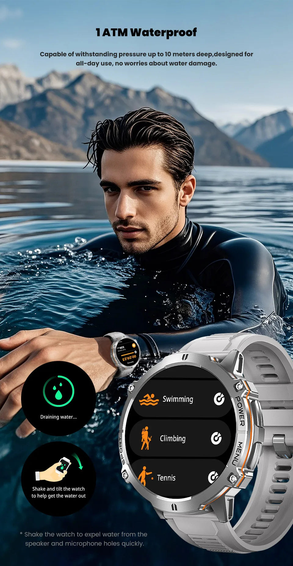 NEW 1000MAH Super endurance Sport Smart Watch Men 1.73-inch HD Screen GPS tracker Compass Bluetooth Call Waterproof Smart Watch