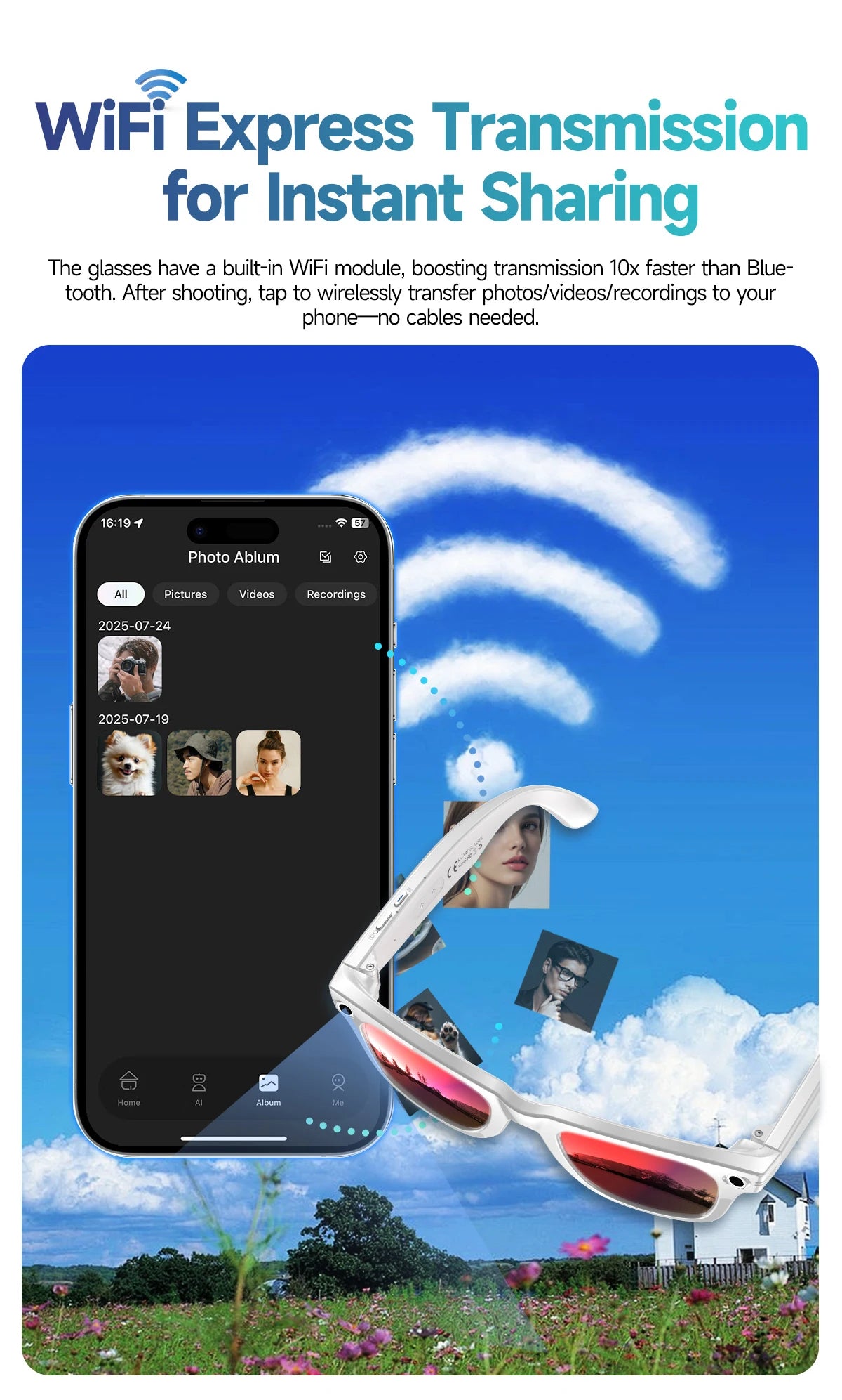 Smart Glasses 800W Pixel HD Camera Bluetooth Call Video Recording AI intelligent Real-time translation Object recognion Sunglass