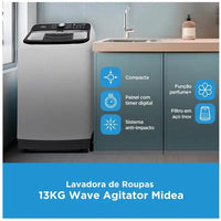Washing Machine Midea 13kg Inox Basket White Wash Programs Wave Agitator - 110V