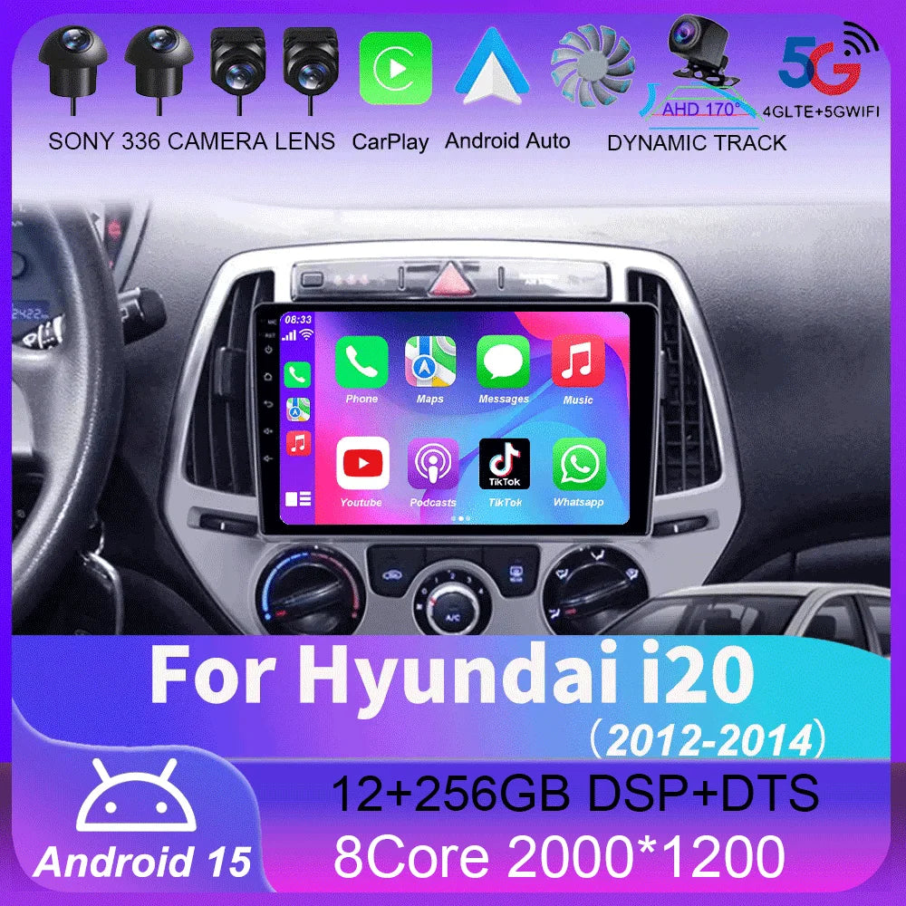 Car Radio For Hyundai i20 PB 2012 - 2014 Multimedia Video Player Wireless Carplay And Wireless Android Auto Portable Universal T