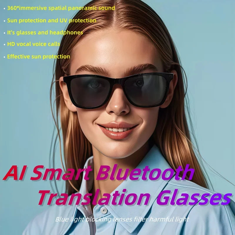 Hot GS05 Smart Glasses For Men 2 in 1 UV Protection Portable Polarized Anti-blue light Black Frame White Lenses Music Sunglasses