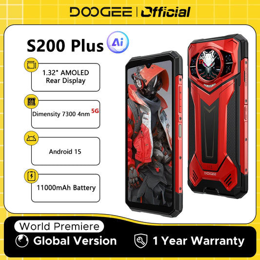DOOGEE S200 Plus 5G Rugged Phone 1.32" Rear Display AI Image 6.72'' Screen 16GB 512GB 11000 mAh Battery Android 15 Smartphone