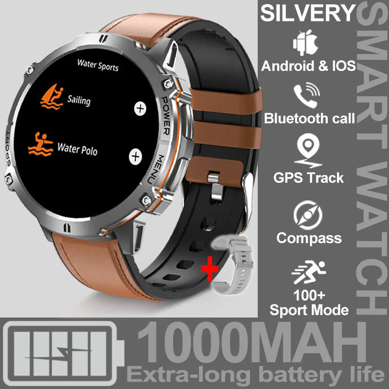 NEW 1000MAH Super endurance Sport Smart Watch Men 1.73-inch HD Screen GPS tracker Compass Bluetooth Call Waterproof Smart Watch