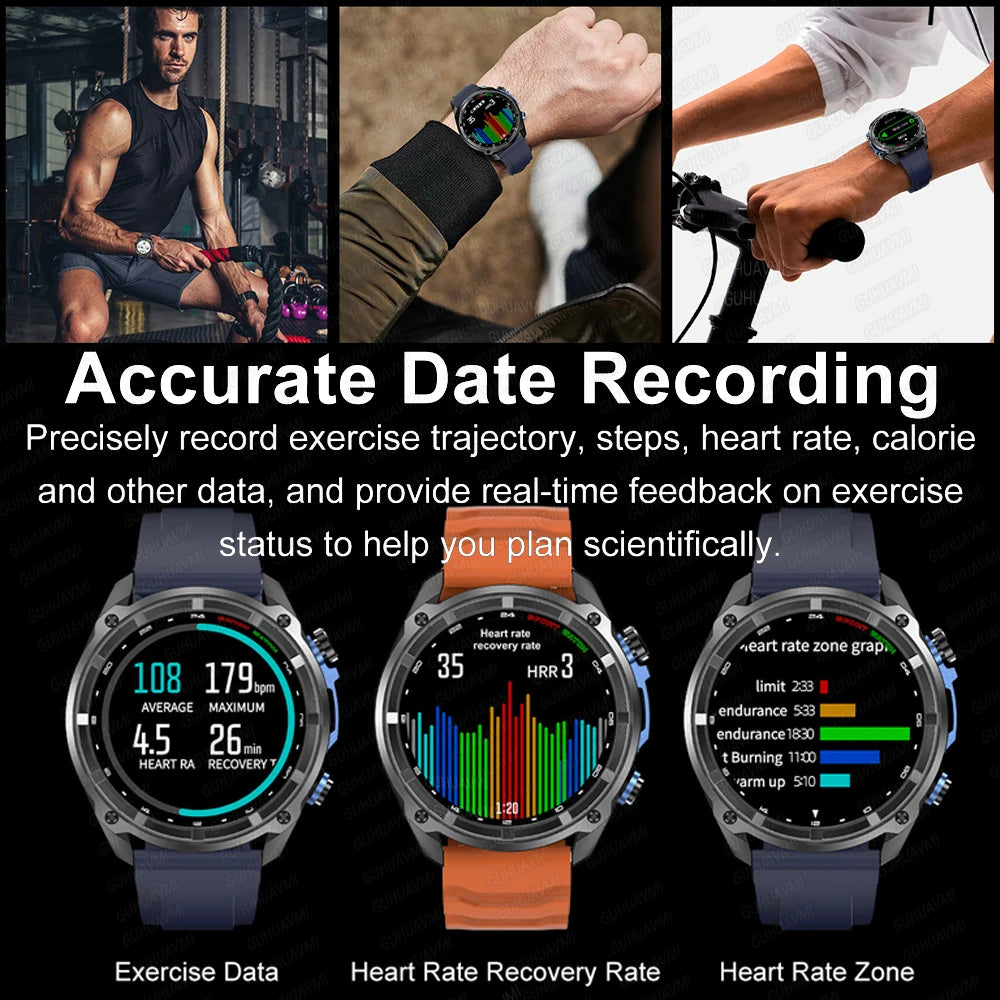 2025 New Military Sport GPS 4GB Memory Smartwatch Men 5ATM Waterproof Fitness Tracker Offline Maps 860Mah Battery Smart Bracelet