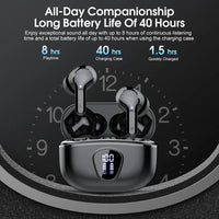 New Wireless Earbuds HiFi Stereo Headphones BT5.3 with ENC Noise Cancelling 48H LED Display Ear Buds IP7 Waterproof Earphones