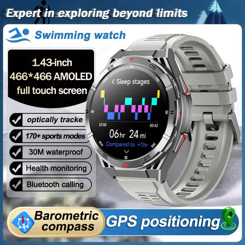 Swim Smartwatch Outdoor GPS Watch Sports Fitness Tracker Health Military Waterproof Watch BT5.3 Call Smart Watch for Android iOS