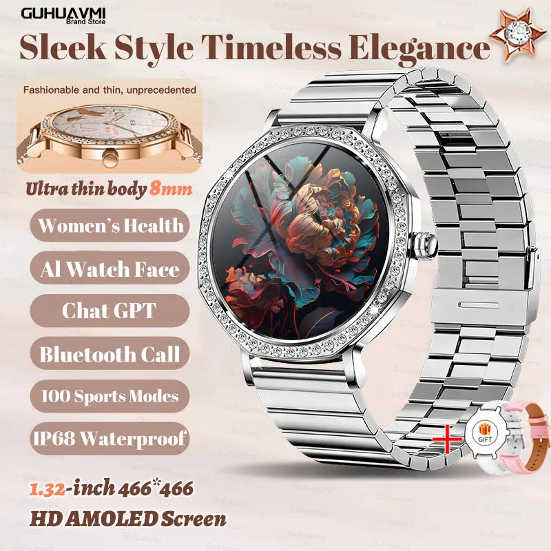 New Women SmartWatch AMOLED Screen Men Watches Bluetooth Call Sport Womens Physical Health IP68 Lady Smart Watch For Android IOS