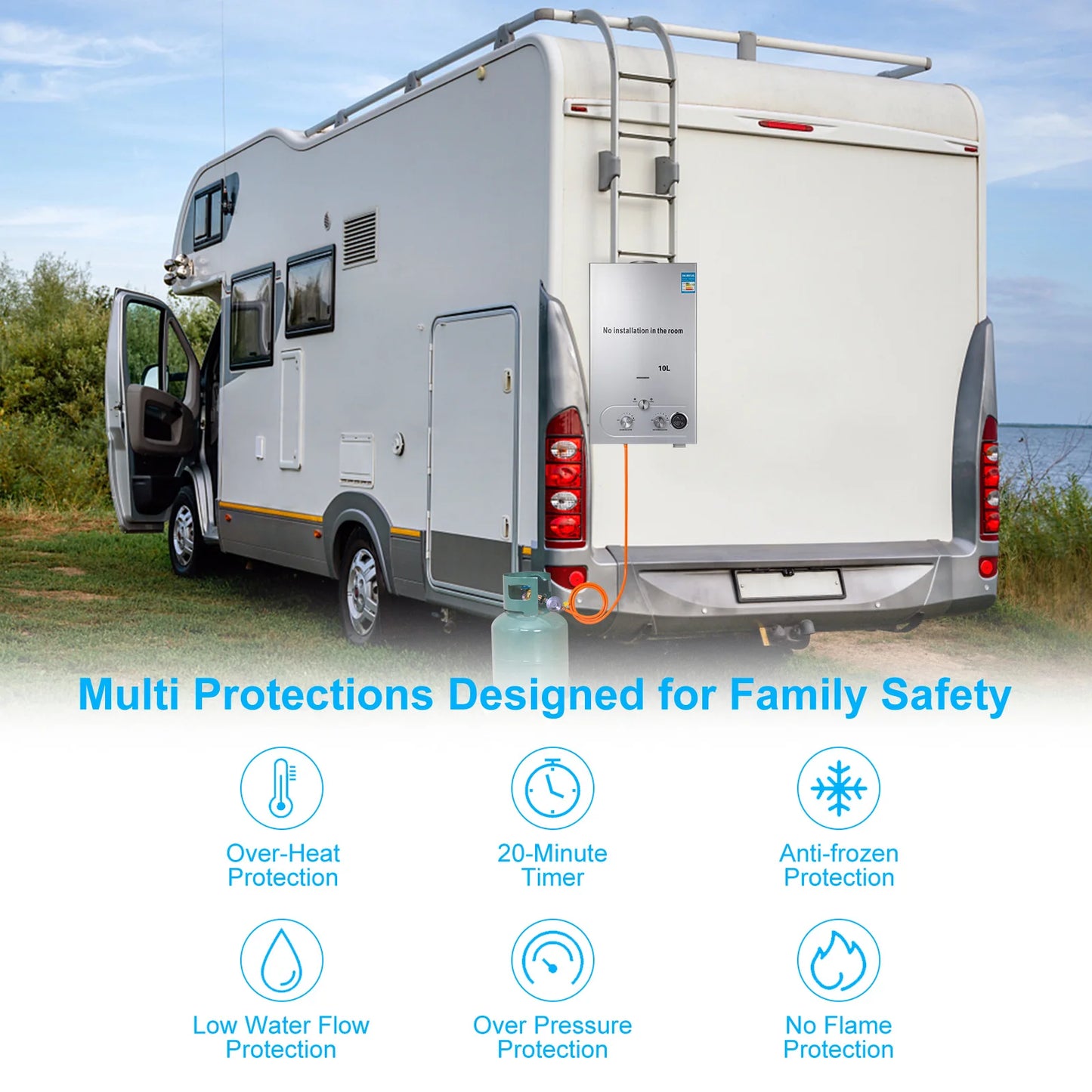 VEVOR 6L-18L Propane Gas Tankless Water Heater, Bathroom heating instant,Outdoors Water Heater Boiler Car Camping