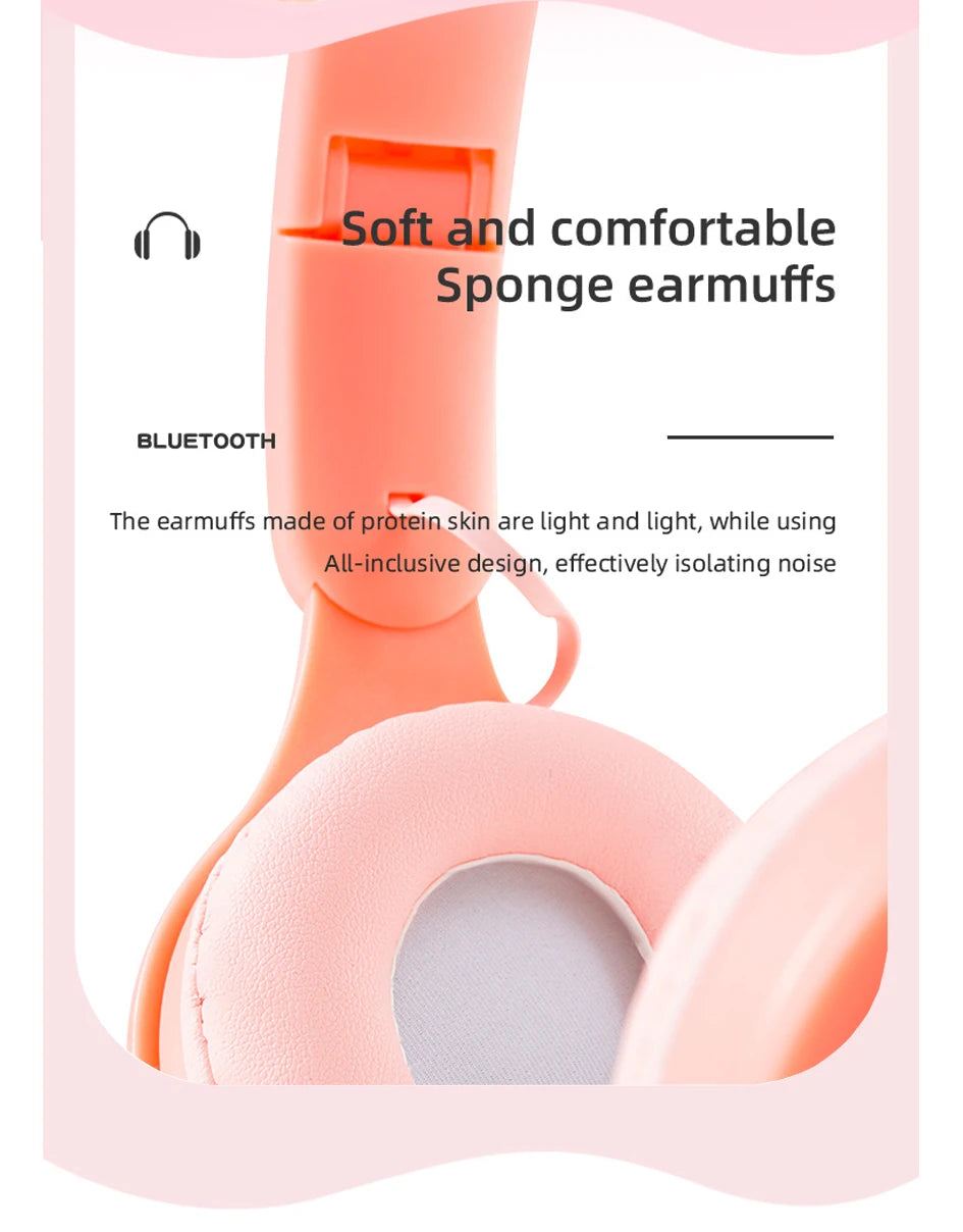 Kids Headphones  Wireless Bluetooth Earphones Stereo Foldable Helmets Gaming Headsets Over-ear Headphones for Android ios Music