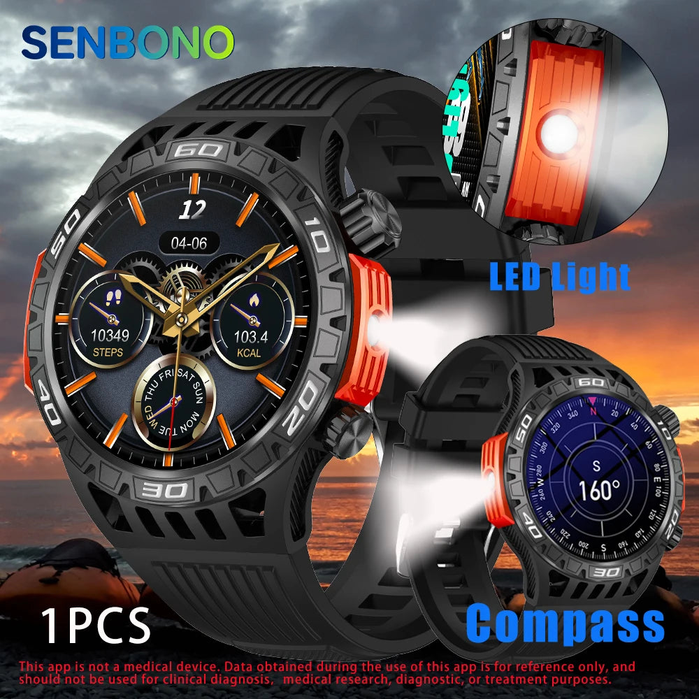 SENBONO Smart Watch Men With Lighting Compass Sport Fitness Tracker IP68 Waterproof Bluetooth Call Smartwatch For Android IOS