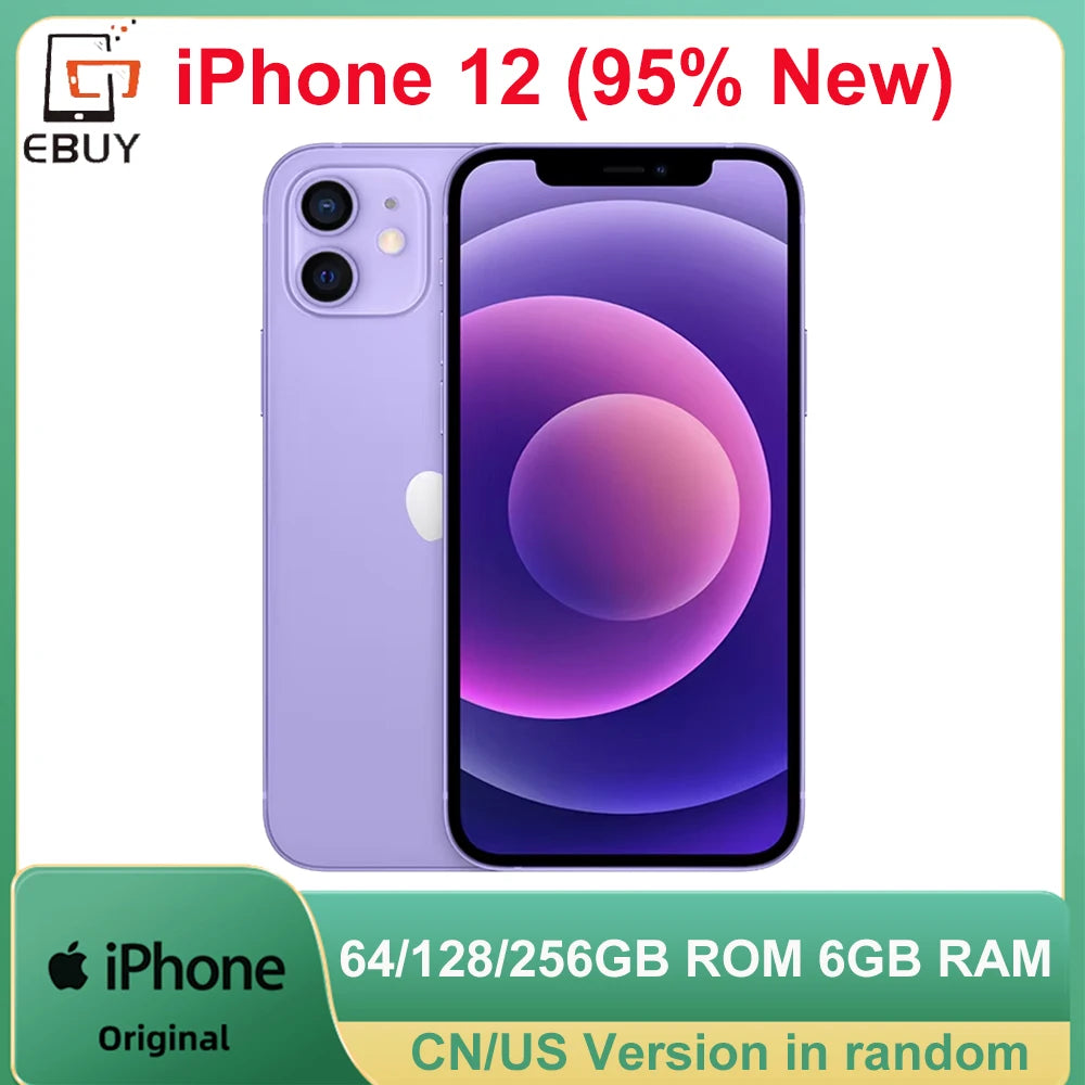 Original iPhone 12 5G Mobile Cell Phone 6.1'' 64/128/256GB IOS A14 Bionic HexaCore 12MP Face ID Unlocked 95% New Cellphone