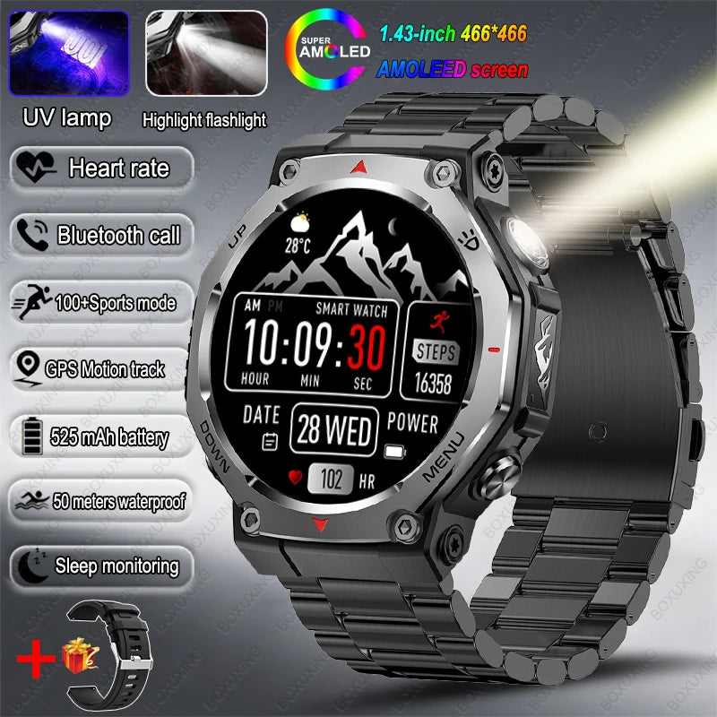 New Outdoor Sports Smart Watch Men For Xiaomi 5 ATM Waterproof GPS Motion Track Heart Rate HD Bluetooth Call UV Light SmartWatch