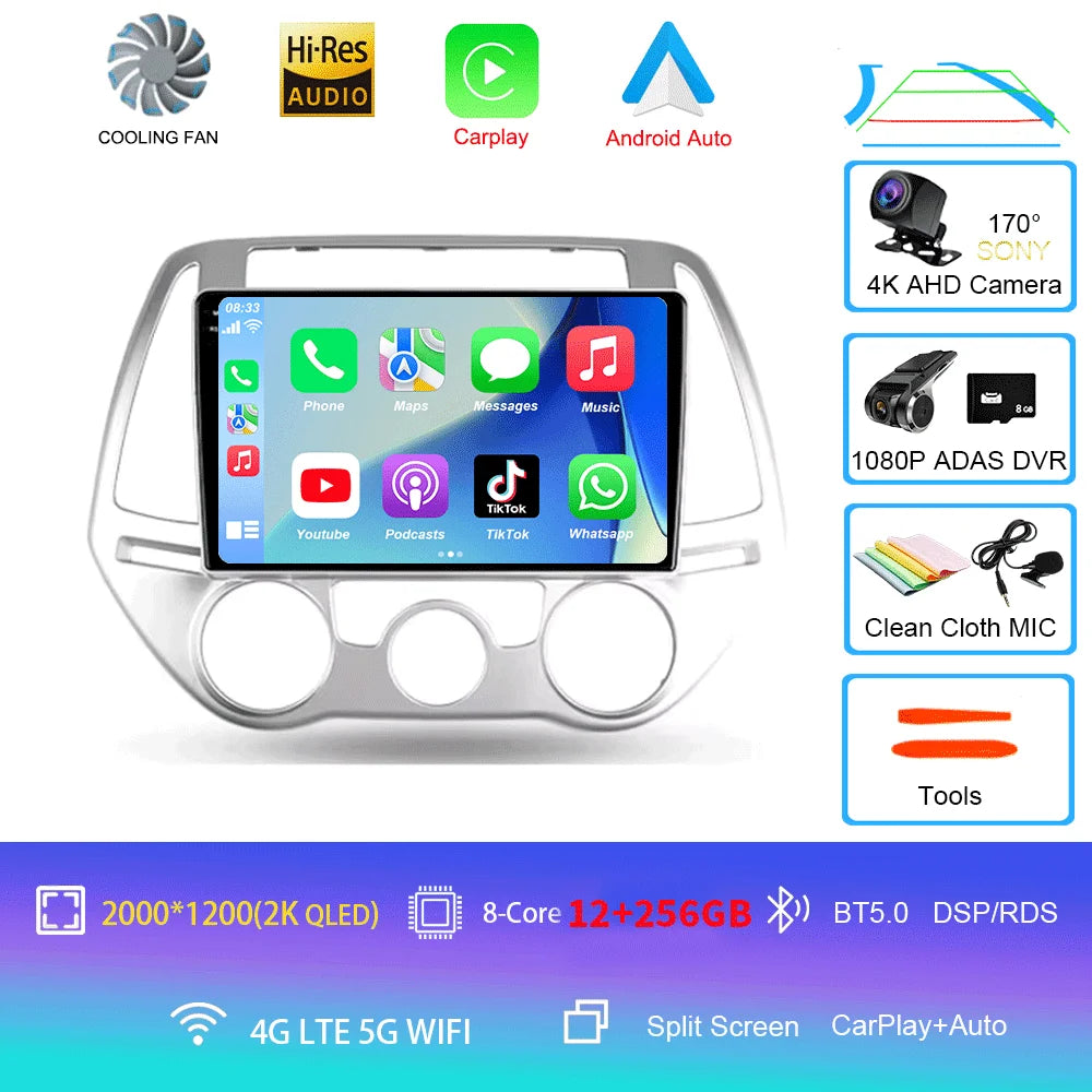 Car Radio For Hyundai i20 PB 2012 - 2014 Multimedia Video Player Wireless Carplay And Wireless Android Auto Portable Universal T