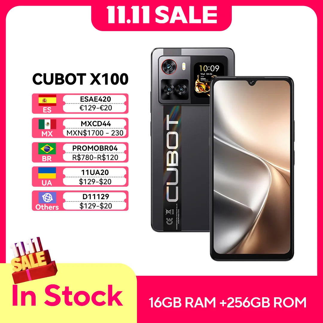 Smartphone 5G Cubot X100, Android 15, Dimensity 7025, 6nm, 2.5GHz,6.88-inch Screen,16GB(8+8),256GB, 64MP Camera, 5100mAh Battery