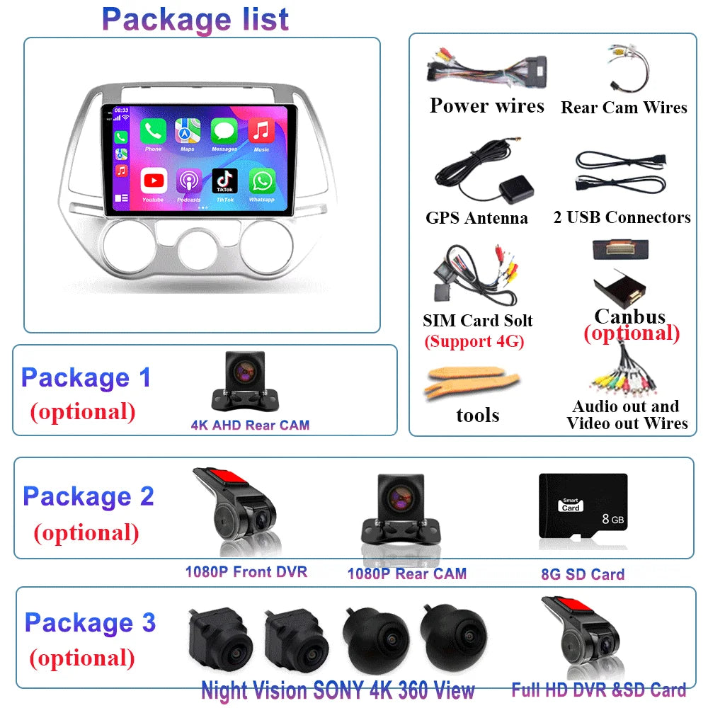 Car Radio For Hyundai i20 PB 2012 - 2014 Multimedia Video Player Wireless Carplay And Wireless Android Auto Portable Universal T