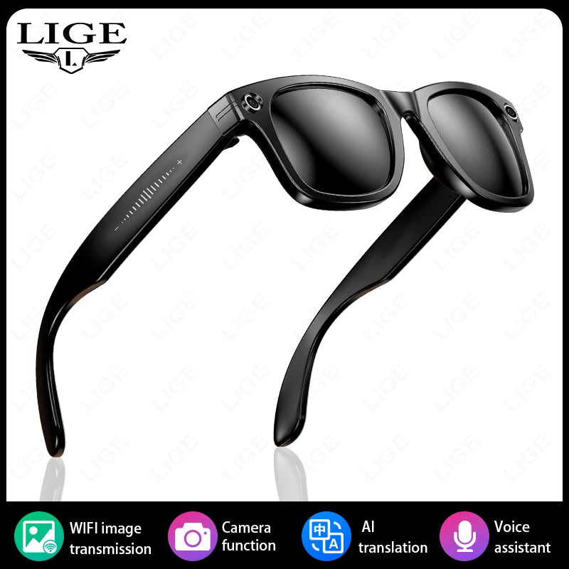 LIGE New Smart Glasses with Photochromic Lenses Camera Photography Video ChatGPT AI Interactive Translation Smart Sunglasses Men