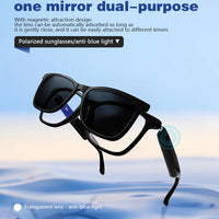 Hot GS05 Smart Glasses For Men 2 in 1 UV Protection Portable Polarized Anti-blue light Black Frame White Lenses Music Sunglasses