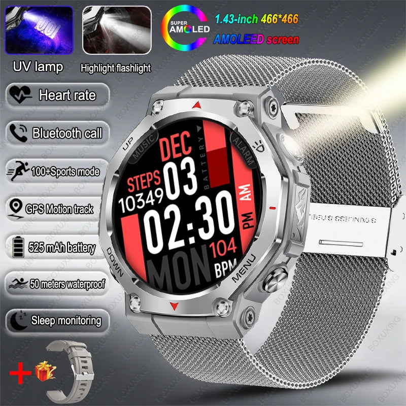 New Outdoor Sports Smart Watch Men For Xiaomi 5 ATM Waterproof GPS Motion Track Heart Rate HD Bluetooth Call UV Light SmartWatch