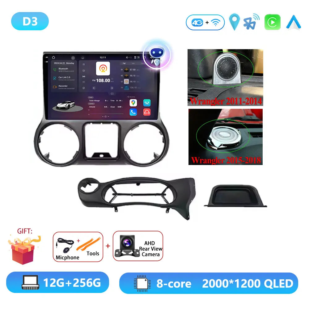 Car Radio Android 16 For Jeep Wrangler 3 JK 2010 - 2018 Carplay Stereo Head Unit Multimedia Video Player Wireless GPS Navigation