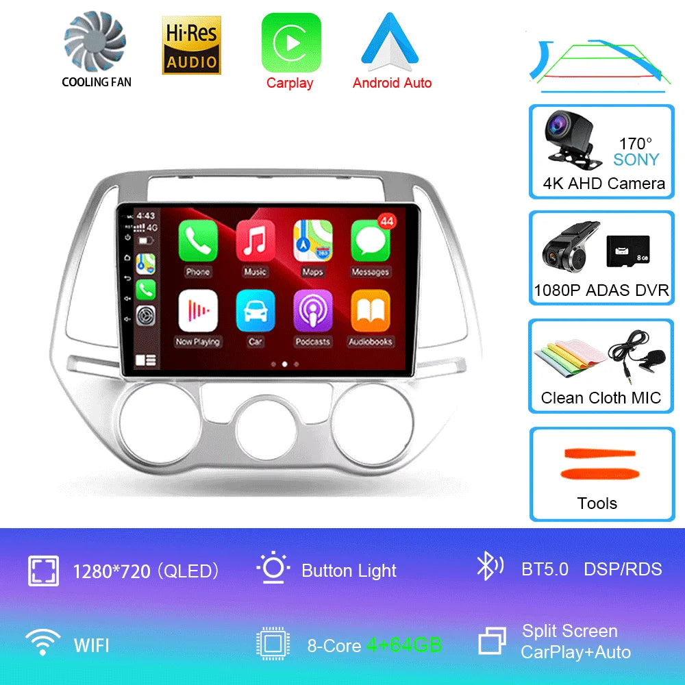 Car Radio For Hyundai i20 PB 2012 - 2014 Multimedia Video Player Wireless Carplay And Wireless Android Auto Portable Universal T