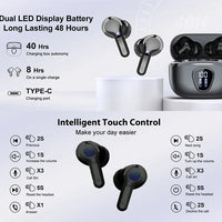New Wireless Earbuds HiFi Stereo Headphones BT5.3 with ENC Noise Cancelling 48H LED Display Ear Buds IP7 Waterproof Earphones