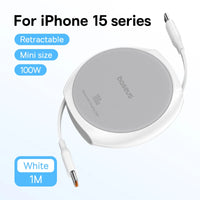Baseus USB C Cable 100W  for iPhone 16 15 Plus Pro Max Retractable Cable For MacBook iPad Fast Charger Cable Charger Data Wire