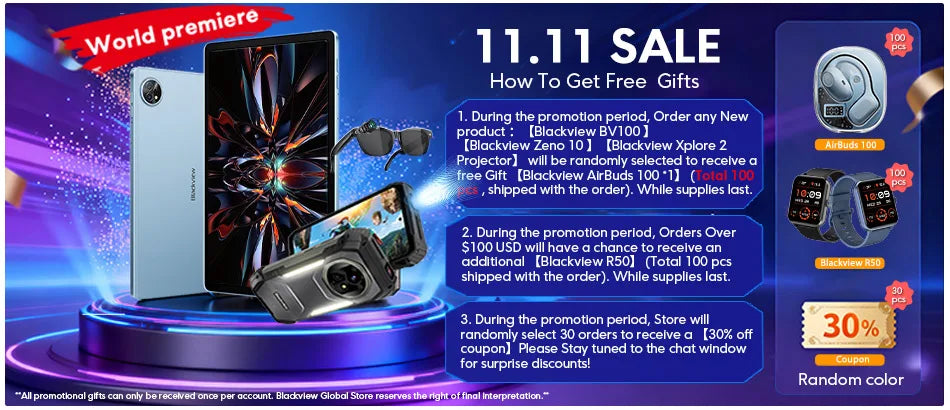 MEGA 1 Tablets Blackview 11.5 inch 2.4K 120Hz Display 8GB/12GB 256GB 50MP Camera 33W Fast Charging 8800mAh Battery MTK Helio G99