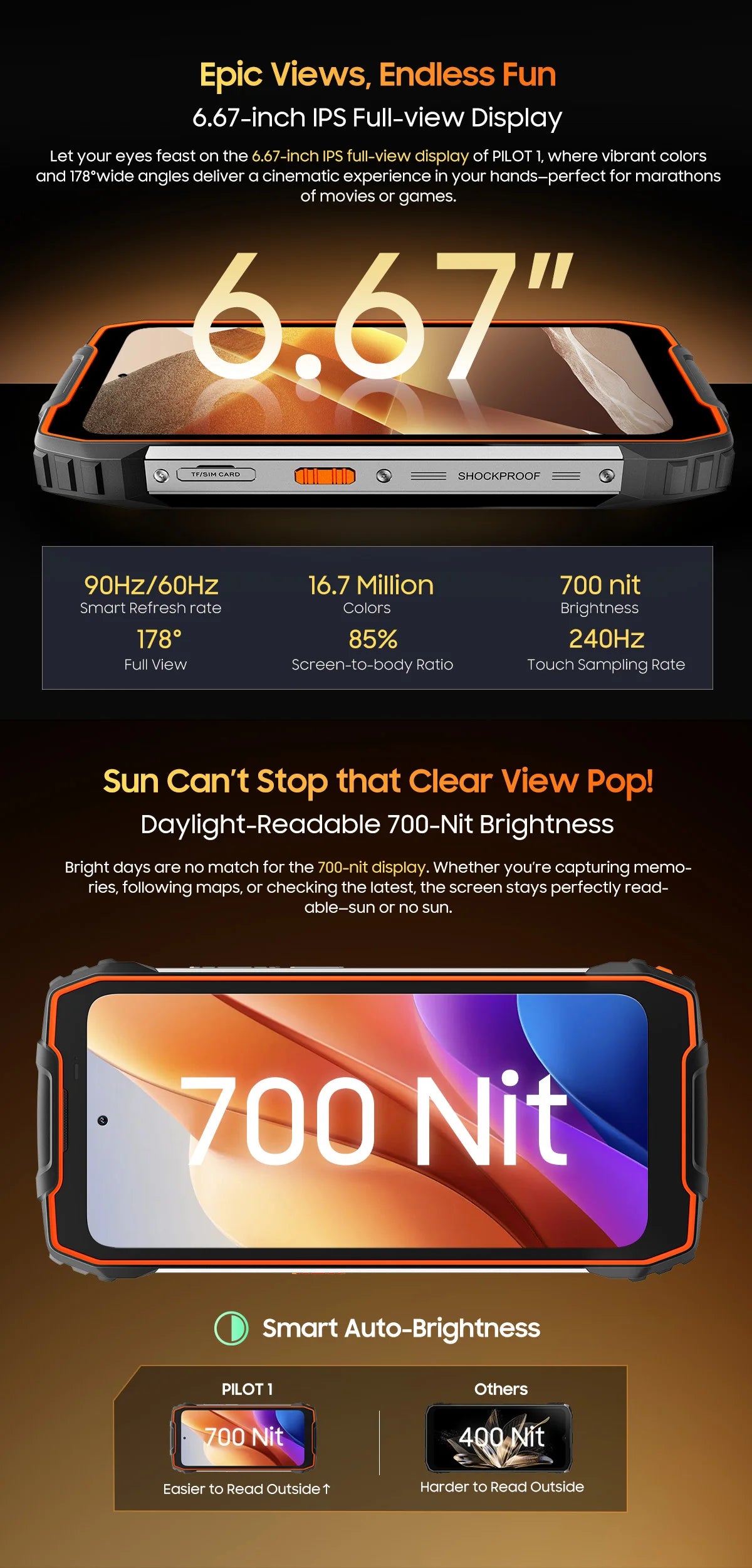 Blackview OSCAL PILOT 1 Rugged Phone, 6GB+ 256GB ,Helio G81 Smartphone Android14, 6.67'' Display Mobile Phone, 15000mAh, NFC