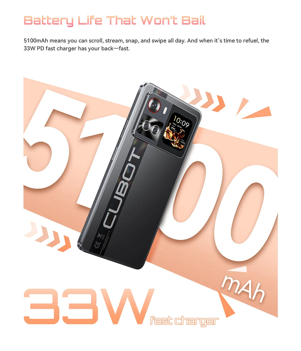 Smartphone 5G Cubot X100, Android 15, Dimensity 7025, 6nm, 2.5GHz,6.88-inch Screen,16GB(8+8),256GB, 64MP Camera, 5100mAh Battery