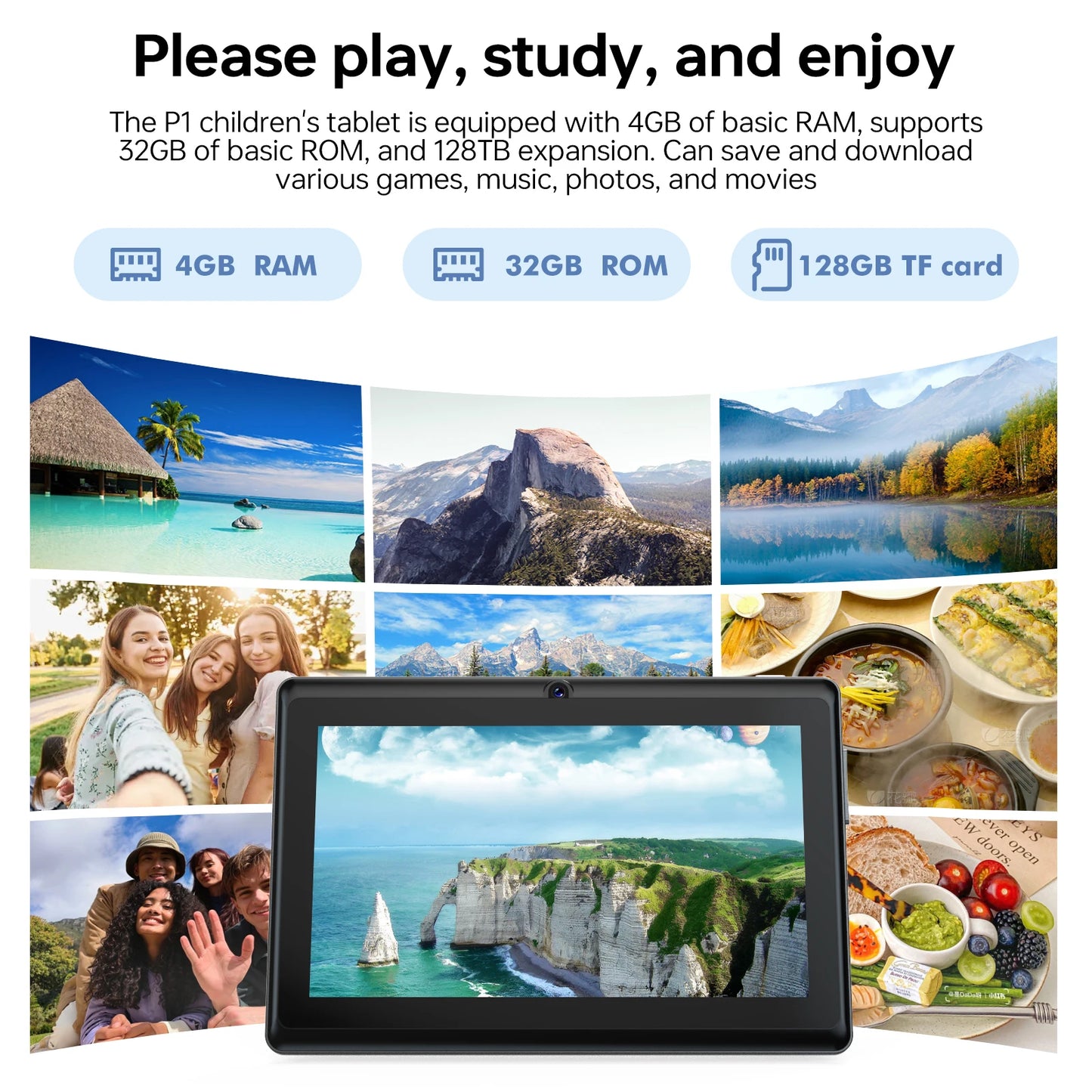 I-Atar P1 Multilingual Android tablet 7-inch, Android 12.0, 4GB RAM, 32GB storage, supports 2.4G WiFi, 4000mAh battery, with GPS